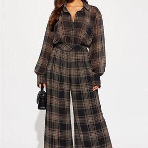 Plaid Wide-Leg Pants for Women - Black and Beige!